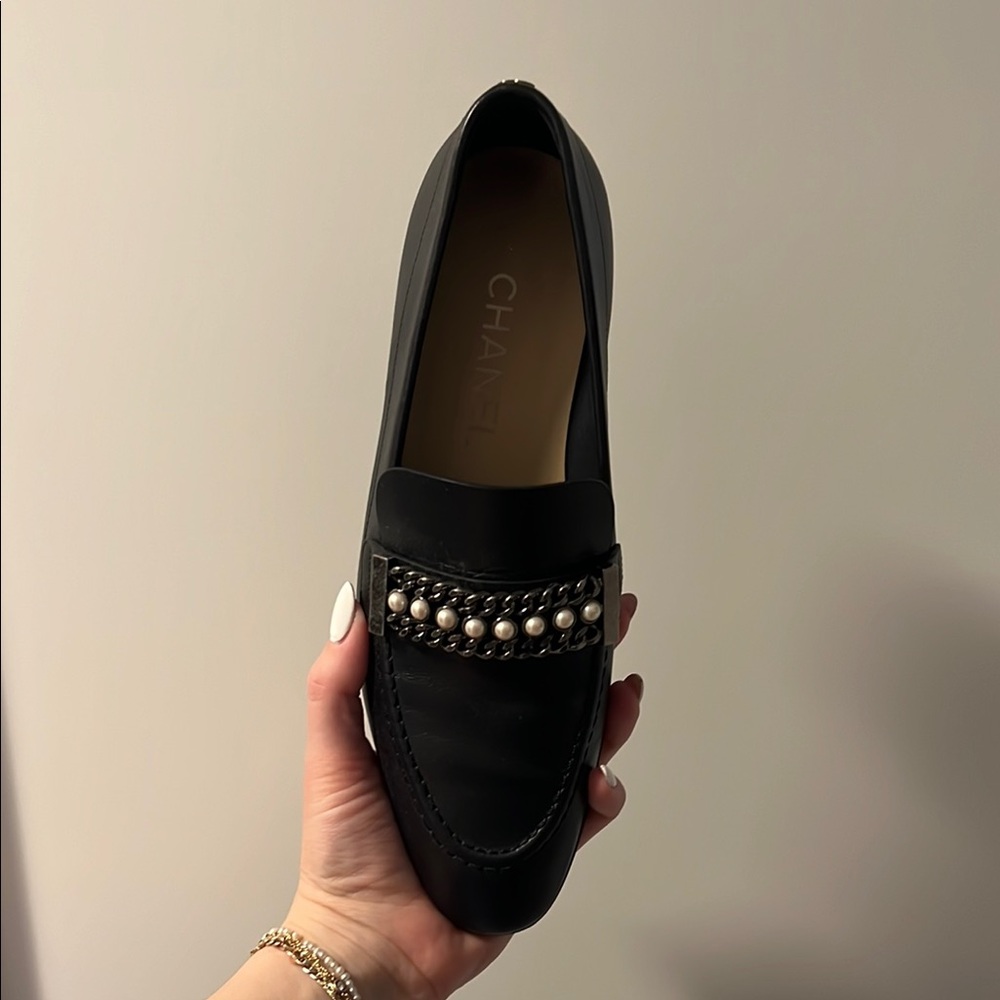 Brand new never worn Chanel Black Loafers with Pearl Detail